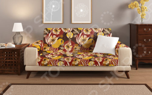 Универсальная накидка «Уютный дом» на трехместный диван. Цвет: бордовый